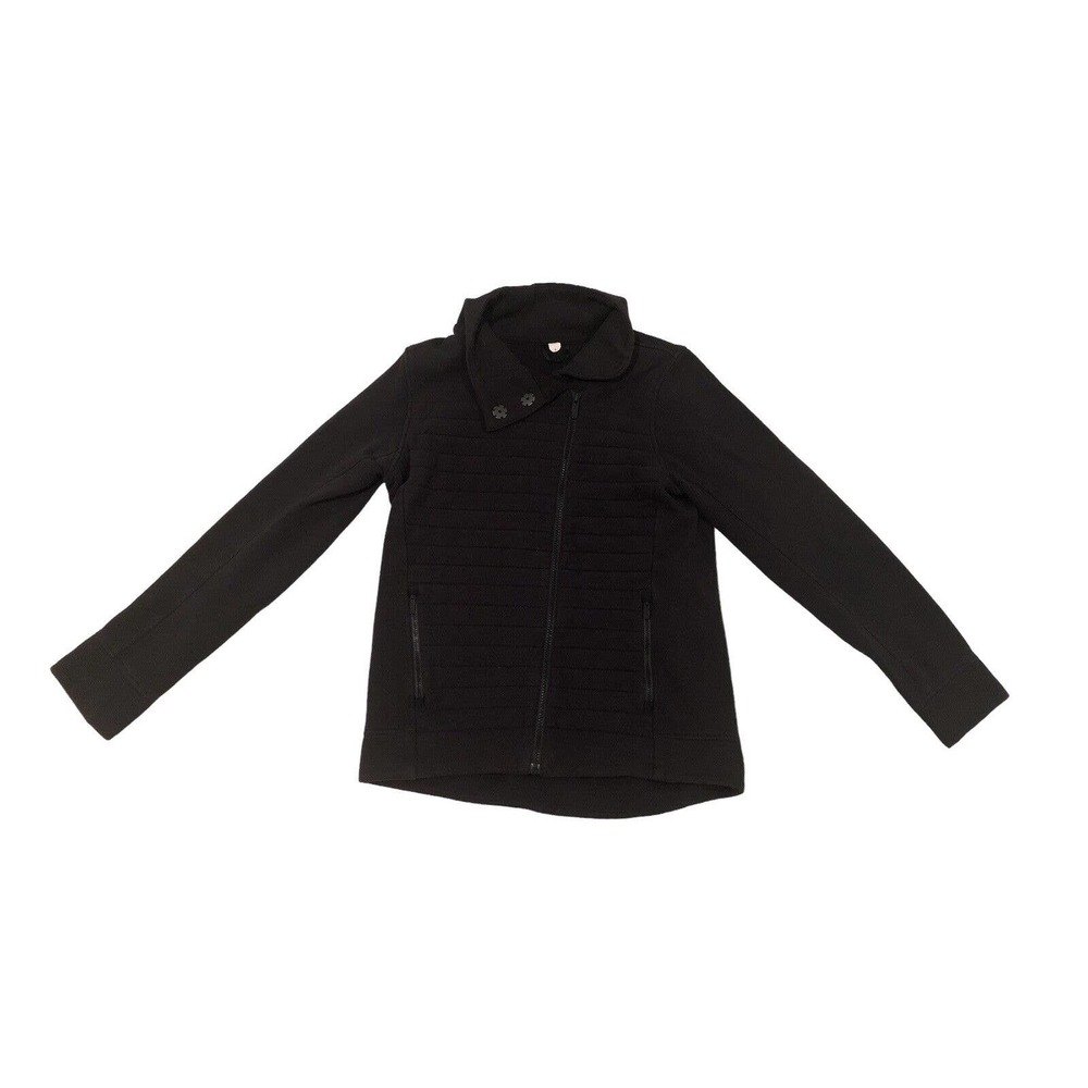 Women 4 Lululemon Bomber Moto Black Cotton Jacket Quilted Snap Button Neck Coat